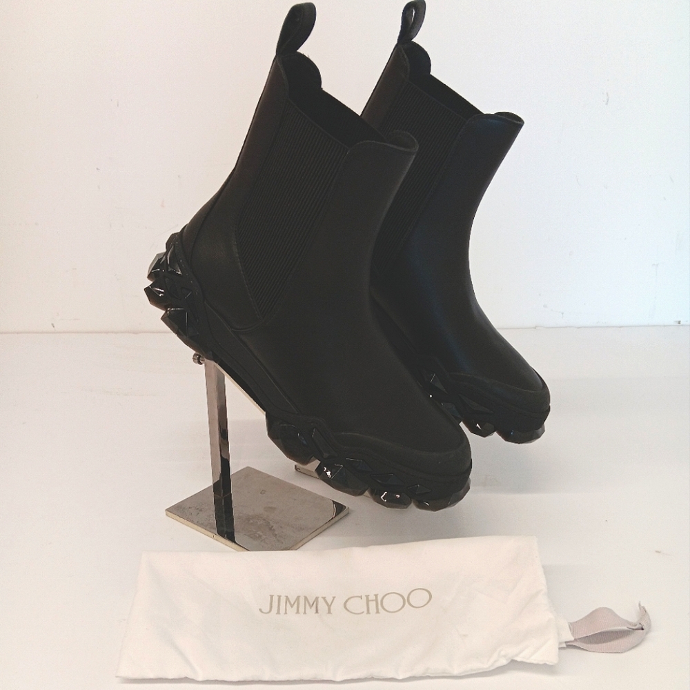 Jimmy Choo Men's Black Leather Diamond X Chelsea Boots - EU43.5/US10.5
